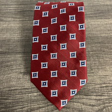 Jos A Bank 100 Silk Necktie XL 65x3.5 inch Red White Blue Geometric Woven Tie