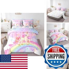 Feelyou Unicorn Girls Bed in a Bag Twin Rainbow Pink Comforter Set 7 Piece