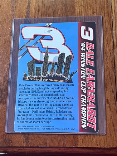 1995 Action Packed 8 x 10 Portrait Card # Winston Cup Champion Dale Earnhardt - Picture 2 of 4
