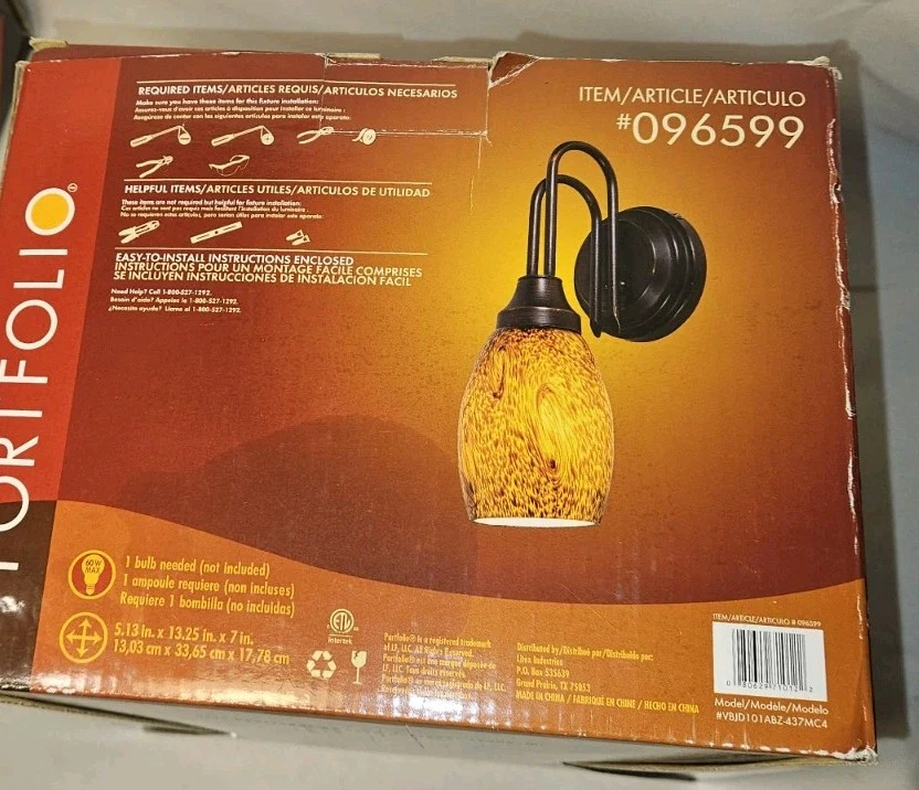 NUEVO HERMOSO APLIQUE DE PARED PORTAFOLIO VIDRIO ÁMBAR 60 vatios 096599 Foto 2 de 3