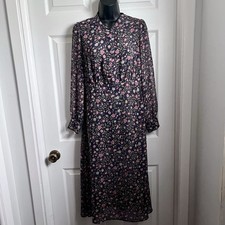 Frank And Oak Dress Floral Maxi Small Women black long sleeve sheer buttons