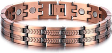 Pure Magnetic Copper Bracelet for Men, Double Row Magnets Design, 22Cm Adjustabl