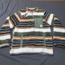 Hurley Boys Sherpa Quarter Zip Fleece Pullover Striped Green Orange Blue M 8