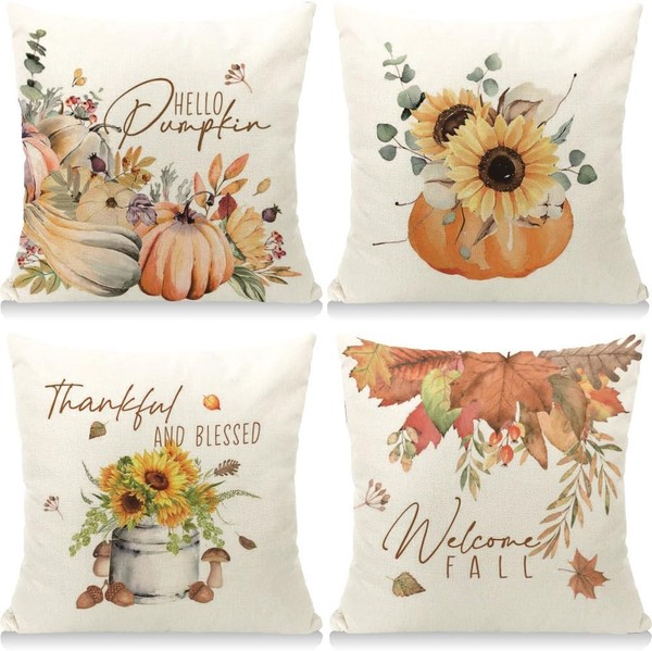 Kissenbezug 45X45 Cm 4Er Set Sonnenblume KüRbis Dekoration Herbst Garten Sofa-image