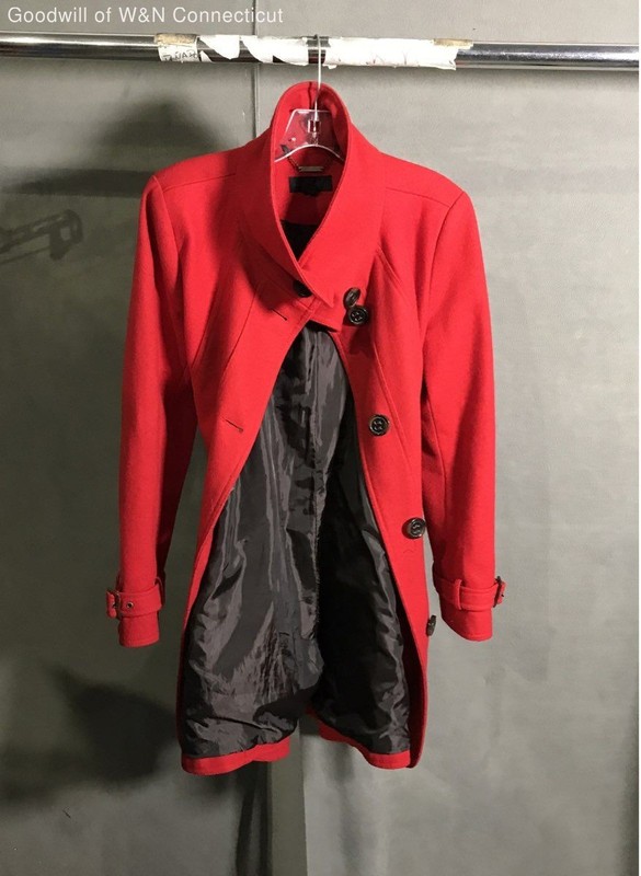 Worthington Women's Red Button Front Belted Stand Collar Coat Size M