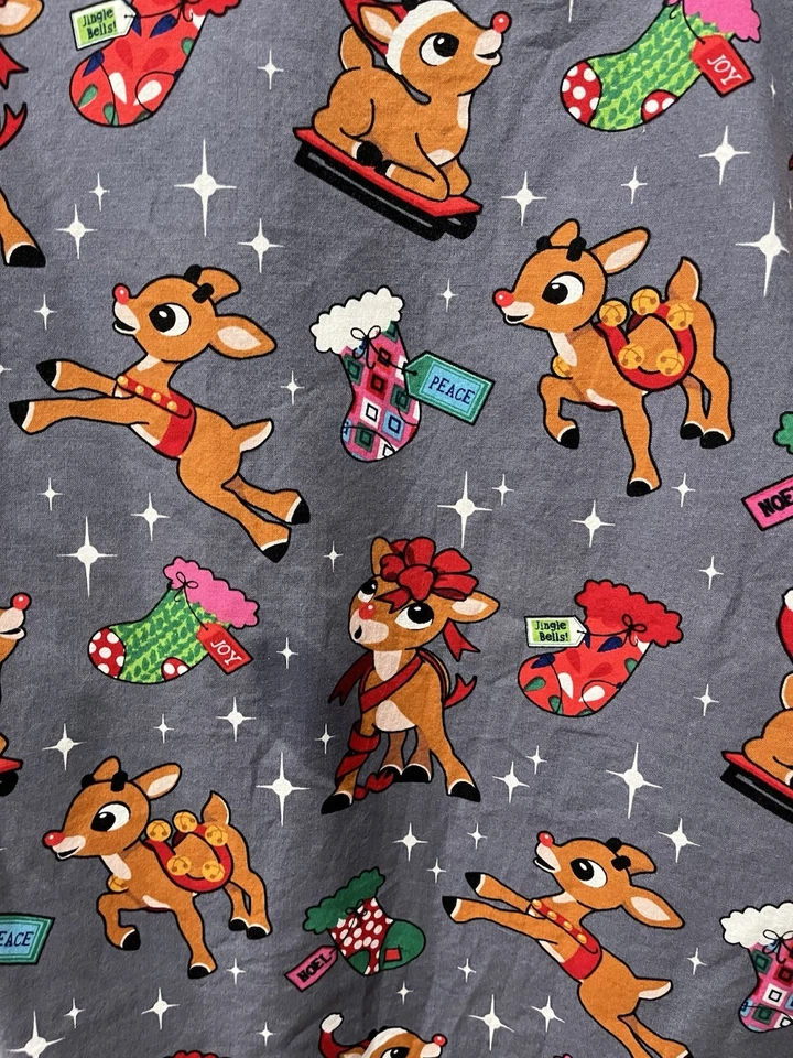 Women’s Large Christmas Scrub Top Rudolph Reindeer Gray Festive Stretch Pockets - Image 4 of 4