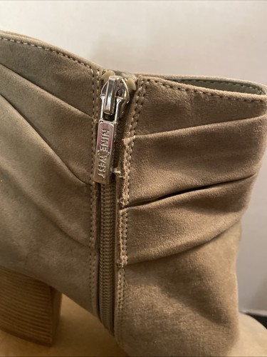 Women’s NINE WEST Taupe Faux Suede Booties Boots Sz 8.5 M ZEINA Side Zipper - Picture 2 of 15