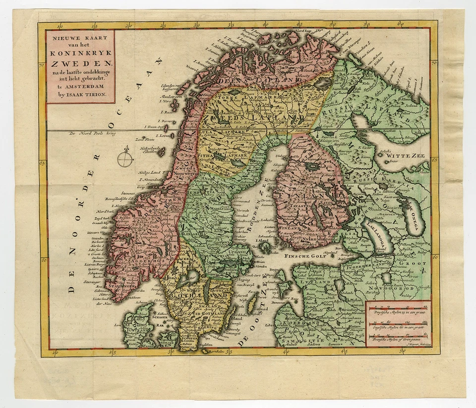 Antique Map-Cartography-Map of Scandinavia-Norway-Finland-Sweden-Tirion-ca. 1738 - Image 2 of 4