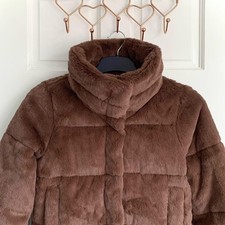 Abercrombie Brown Faux Fur Puffer Coat Womens Size Xs