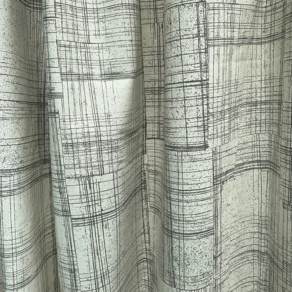 West Elm 2017 Drapes 2 Curtain Panels 96 X 48 Rod Loops Gray Lines on Egg Shell - Image 2 of 4