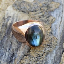 Natural Labradorite Gemstone with Rose Gold Plated 925 Sterling Silver Ring 966