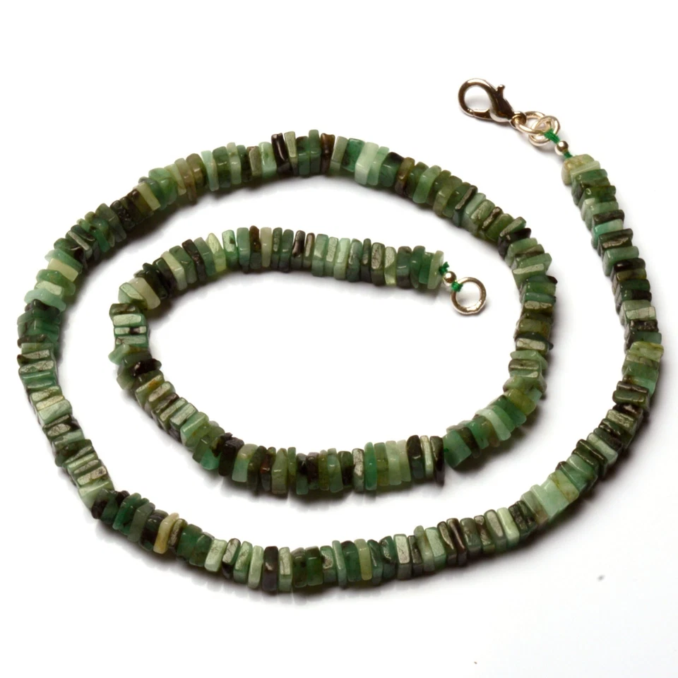 Natural Emerald Gemstone 6 mm Size Square Heishi Shape Beads 16" Necklace - Image 2 of 4