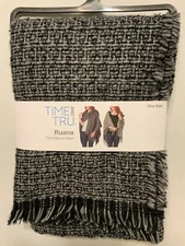 Time And Tru Ruana Shawl Gray& Black- One Size- Two Ways To Wear (A)