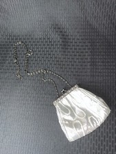 Purse Evening Bag Vintage Silver Embroidered Rhinestones Prom Wedding Formal