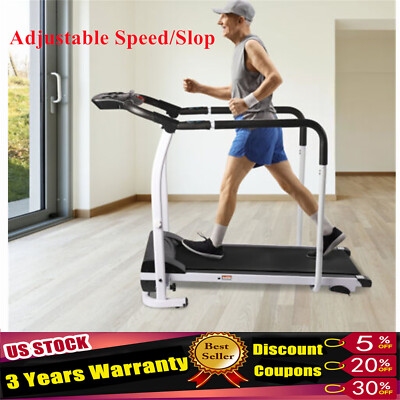 Walking Treadmill with Full Length Handrails &Heart Rate Sensor Recovery Fitness