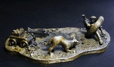 Sculpture étain signée Grande Bretagne, terrain vague, enfant, jeux, street art