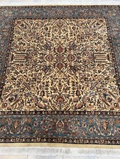 Indo Amerikanischer Sarough Teppich Orient Perser Rug Gold Blau Wolle Quadrat XL