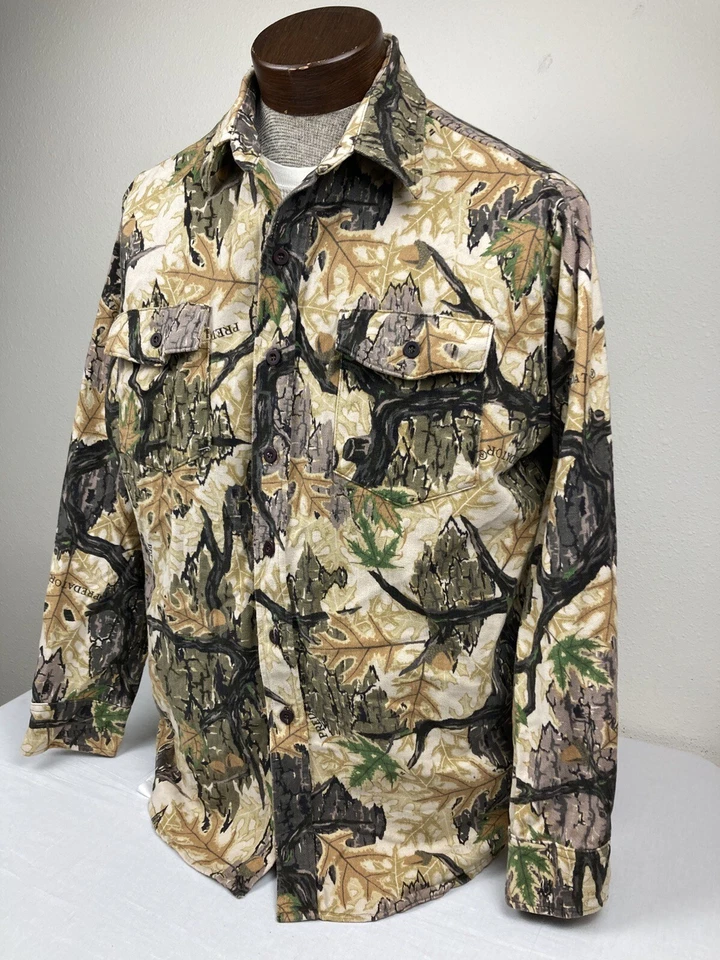 CAMISA CAMUFLADA DE COLECCIÓN PREDATOR EE. UU. MANGA LARGA ABOTONADA ALGODÓN PESADO PARA HOMBRE GRANDE L ¡EN MUY BUENA CONDICIÓN! Foto 4 de 4