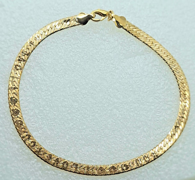 B001 GOLD PLATED UNISEX ''I LOVE YOU'' EMBOSSED FLEX HERRINGBONE BRACELET 9 INCH