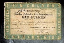 1879 pre German Empire KAISERSLAUTERN 1 GULDEN banknote