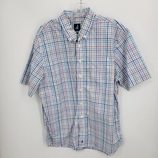 Johnnie-O Shirt Mens Large Blue Multi Plaid Short Sleeve Button Up Outdoor Beach