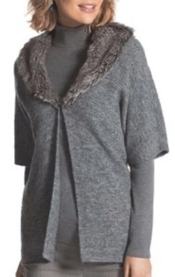 Cárdigan Chico’s Mezcla Lana Lillian Manga Corta Cuello Piel Talla 3 (XL 16) Chaqueta Foto 4 de 4