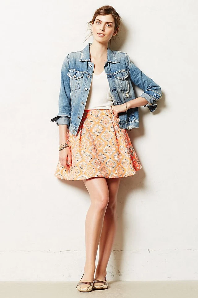 NUEVO CON ETIQUETAS Nanette Lepore Anthropologie Jacquard Neón Tweed Azteca Swing Falda Talla 10 Foto 2 de 4