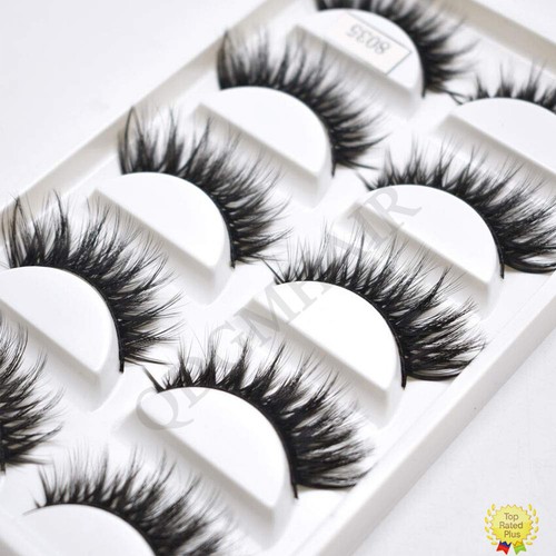 5 Pairs 3D Mink Bushy Cross False Eyelashes Thick Long Fluffy Eye Lashes Black - Picture 7 of 7