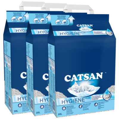 CATSAN Hygiene Plus 3x20l - natürlicher Katzenstreu