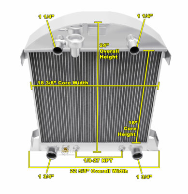 2 Row RR Champion Radiator for 1928 1929 Ford Model A Flathead V8 Conversion