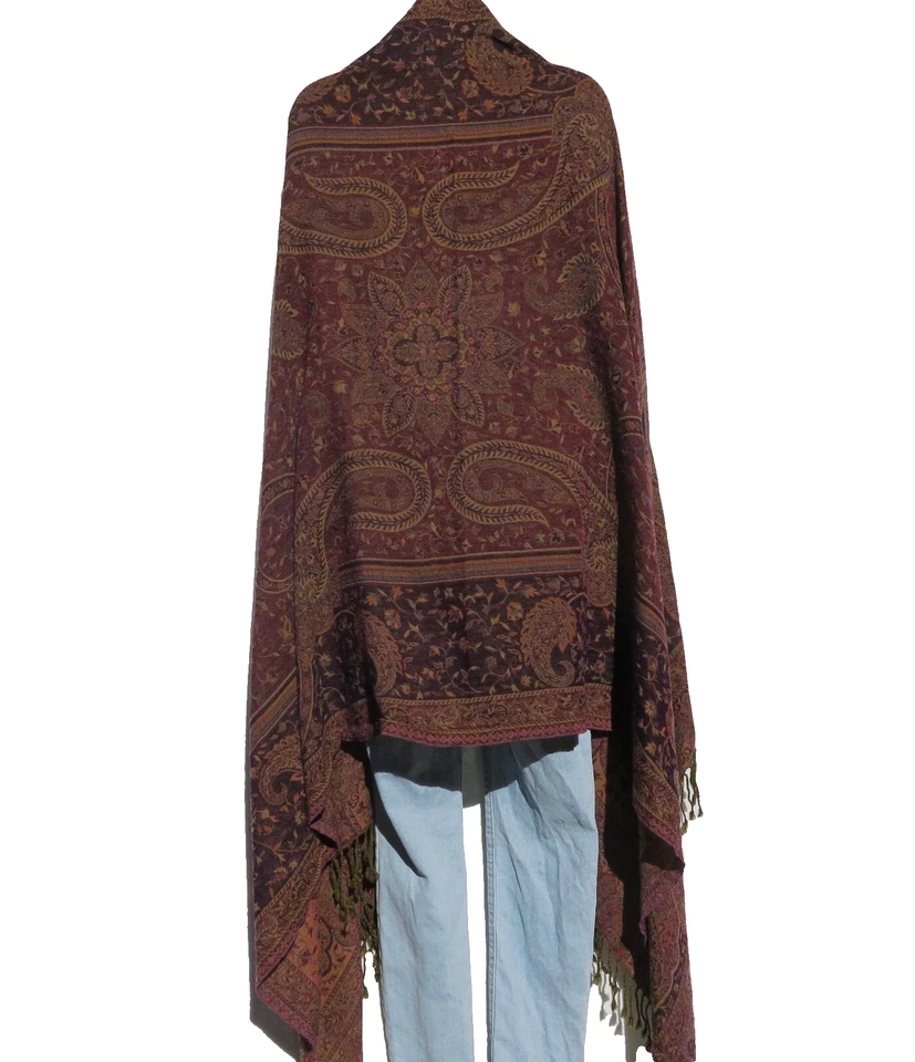 Як/овца вареная шерстяная смесь| шаль/бросок|ручная работа|индия|слива/красный/песок - Изображение 3 из 4