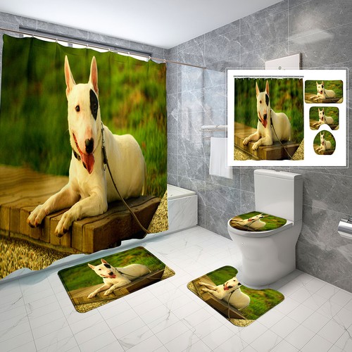 Dog Dogo Shower Curtain Bathroom Rug Set Bath Mat Non-Slip Toilet Lid Cover Gift - Picture 19 of 40
