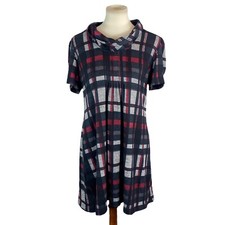 JH Plaid Cowl Neck Soft Sweater Dress Size L Lightweight Lined Short Sleeve