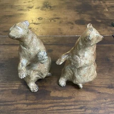 VTG Rustic Bear Bookends Metal 7" Tall Stone-Colored Carved Bears ROBERT LAURUM