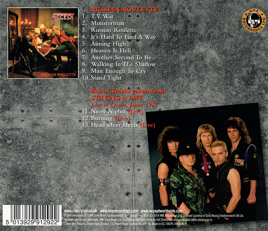 Accept ~ Russian Roulette (1986) CD 2014 Hear No Evil