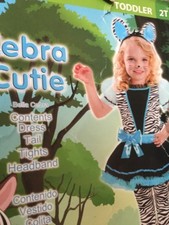 Girl's Zebra Cutie Halloween Costume 2T - 26 to 30 Lbs Dress Tail Tights Ears N