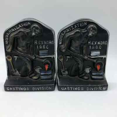 #ad #ad Rexnord Cast Iron Bookends Foundry Worker Casting Modernization RARE 1980 Vtg $99.95