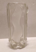 Heavy Crystal Vase Clear & Frosted Wave Squar...