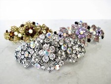Large bronze gold silver leaves flowers amber purple crystal hair barrette