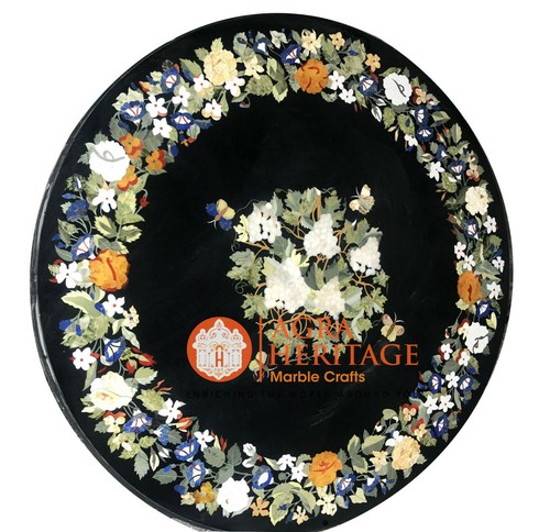 18" Marble Coffee Center Top Table Grapes Floral Inlay Marquetry Patio Gift E593 - Picture 2 of 5