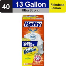 13 gallon Bags, Tall Kitchen Trash Bags, White, Fabuloso Lemon Scent, 40 Bags
