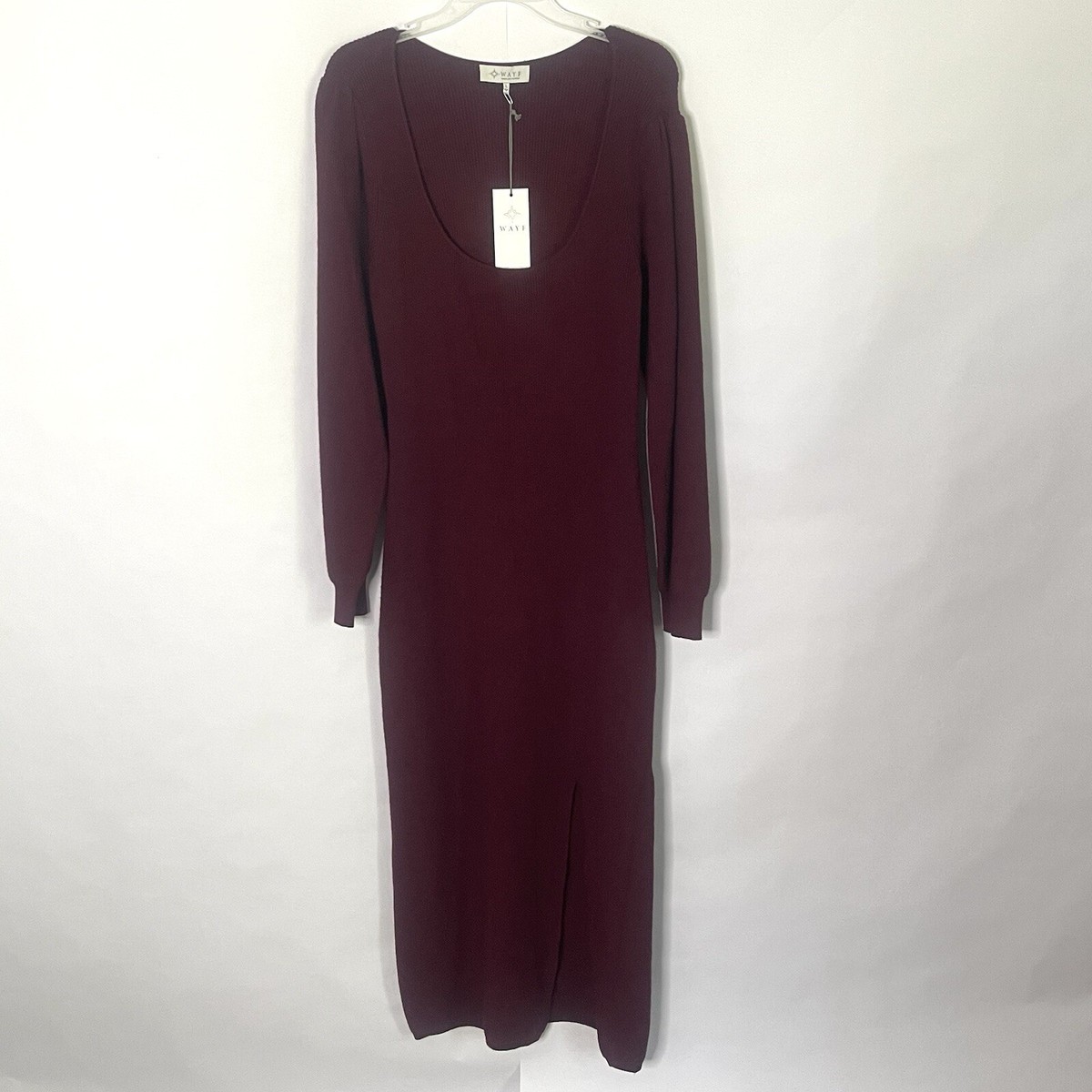 WAYF burgundy scoop neck Chunky maxi sweater dress womens Size L Academia