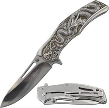 8.5" DARK FANTASY BLADES DRAGON GRAPHIC SPRING ASSISTED FOLDING KNIFE SILVER