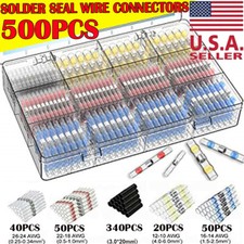 500PCS Solder Seal Sleeve Heat Shrink Electric Butt Wire Connectors Terminal Kit