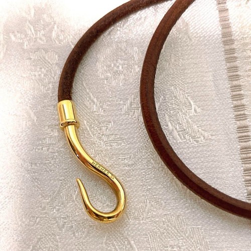 HERMES Jumbo Leather Bracelet Bangle Brown x Gold Hardware Length 37cm with Box - Picture 3 of 6