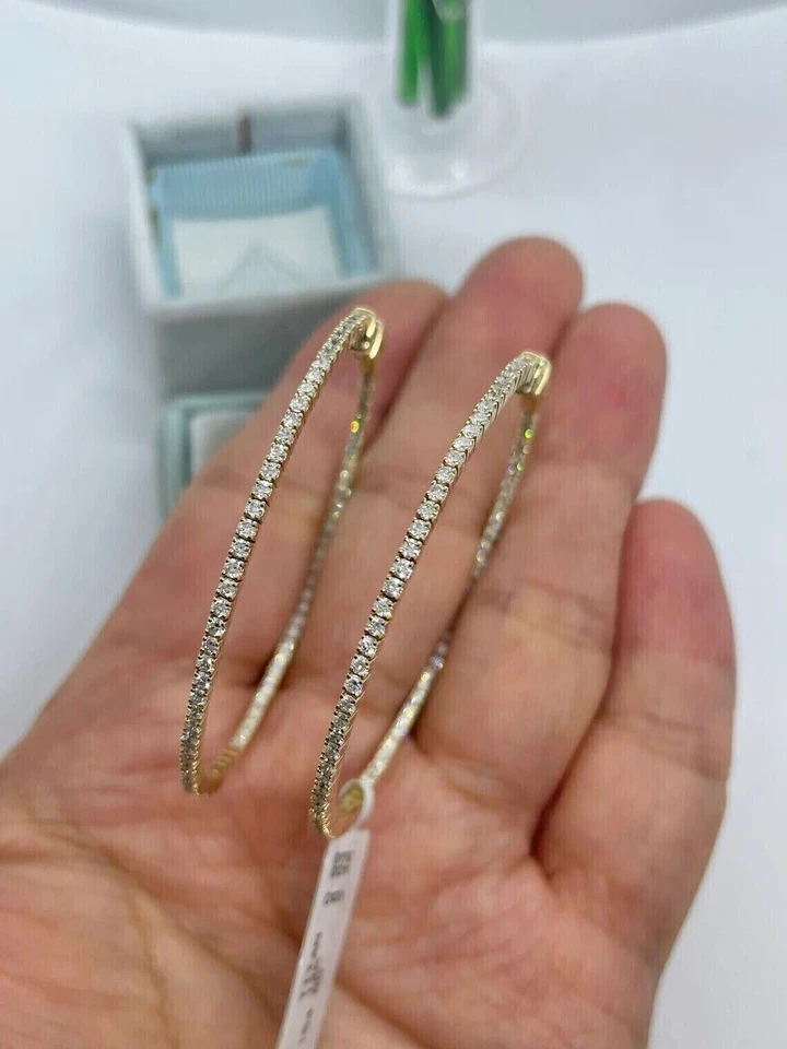 3Ct Round Cut Lab-Created Diamond Large Hoop Earrings In 14K Yellow Gold Finish - Image 2 of 4