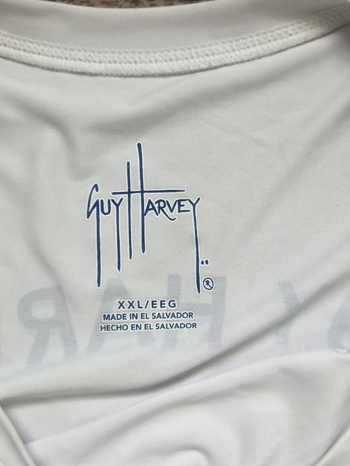 NUEVA Camisa de Pesca Guy Harvey 2XL Blanca Azul Manga Larga UPF Absorbente Para Hombres Nueva con Etiquetas Foto 2 de 4