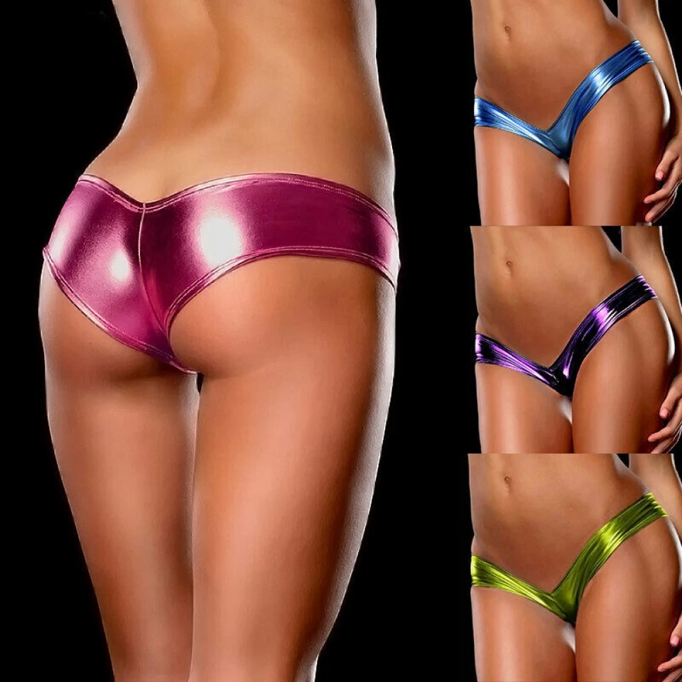 2 Piezas Tanga Metálica Lencería Micro Bikini Pantalones Cortos Brillantes Tanga Ropa Interior Calzoncillos Foto 3 de 4