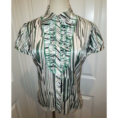 Luji Smooth Ruffle Button Up Shirt Women Size 42 US Small L.UJI New Nwot