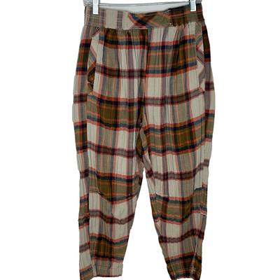Free People Preppy Plaid Pull On Pants XS Beach Pockets Elastic Waist Harem